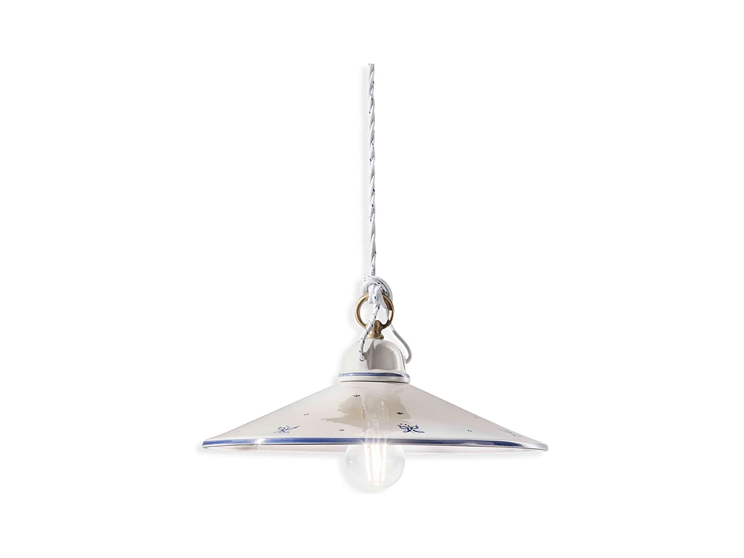Sospensione Classica Asti Ceramica E Ottone Decorato Filo Blu 35Cm 1 Luce E27