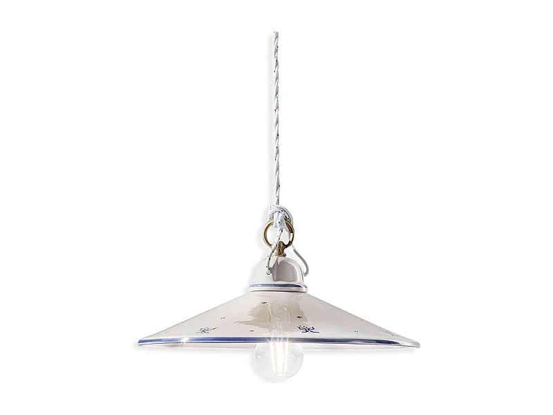 Sospensione Classica Asti Ceramica E Ottone Decorato Filo Blu 35Cm 1 Luce E27