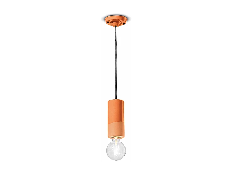 Sospensione Media Vintage Decò Pi Ceramica Arancio Pesca 1 Luce E27
