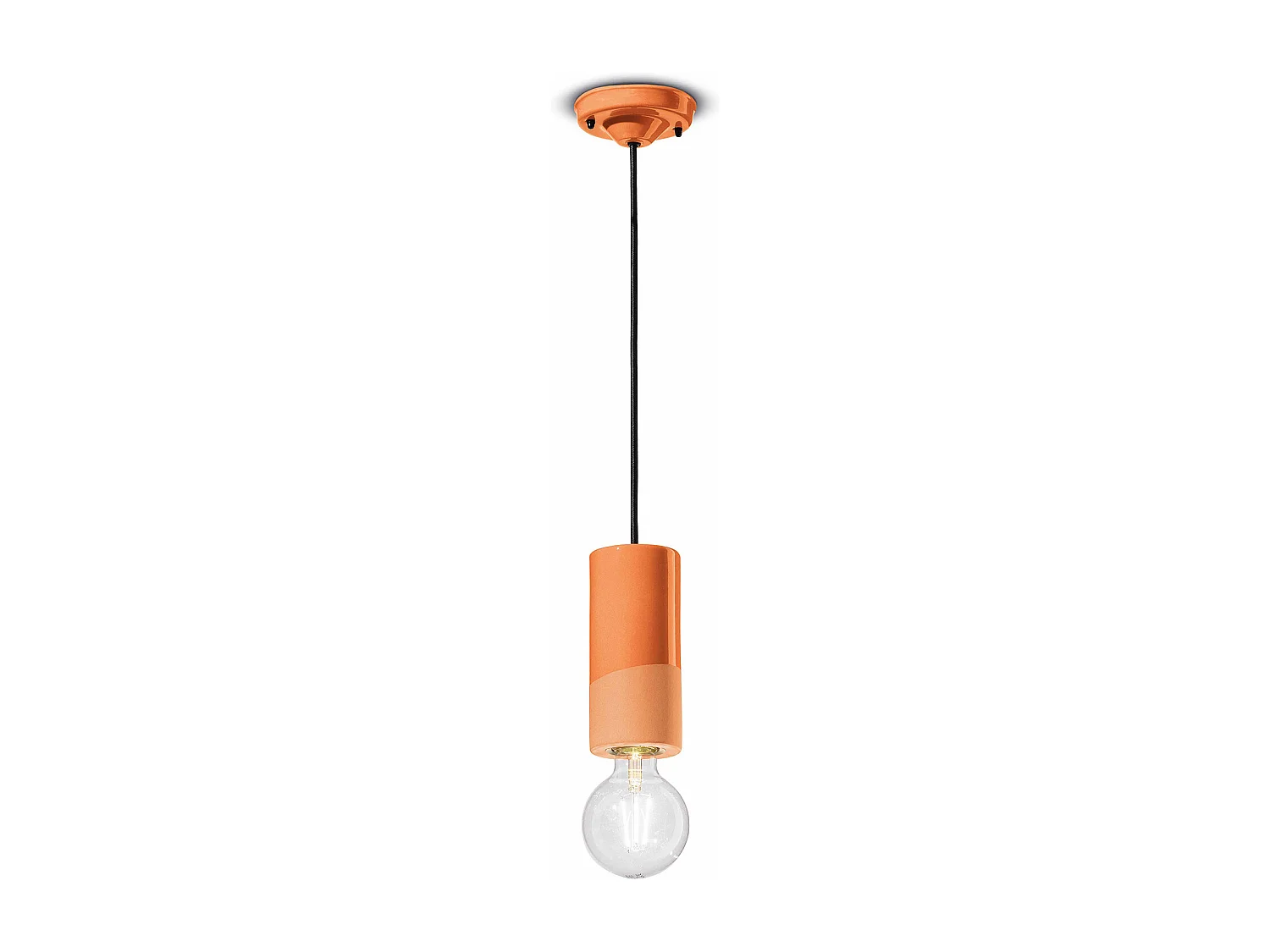 Sospensione Media Vintage Decò Pi Ceramica Arancio Pesca 1 Luce E27