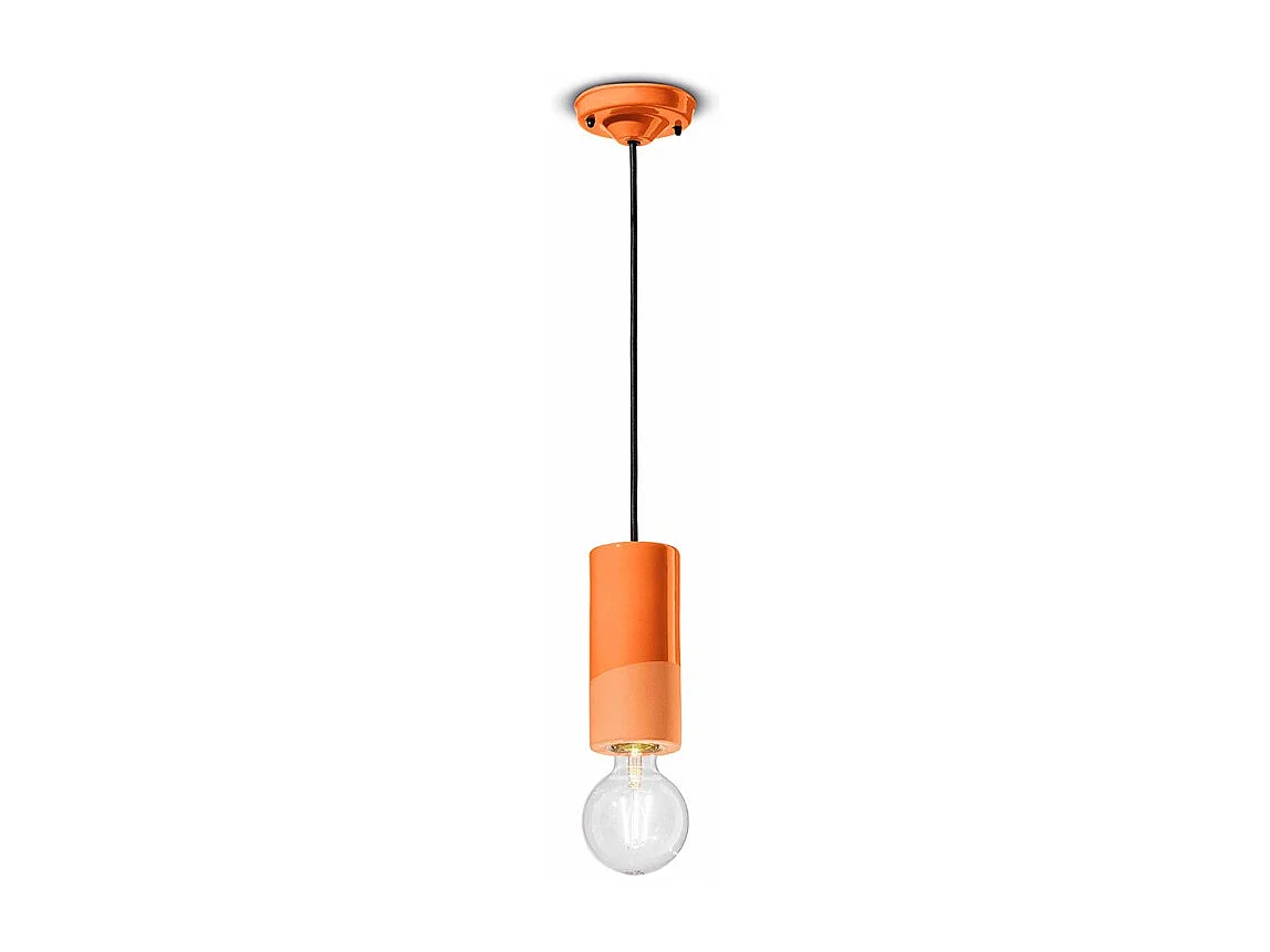 Sospensione Media Vintage Decò Pi Ceramica Arancio Pesca 1 Luce E27
