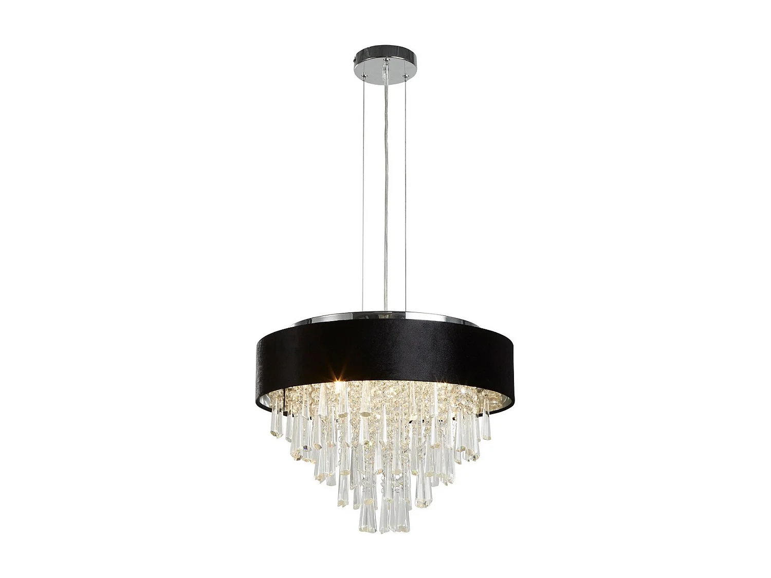 Searchlight Glamour Lámpara colgante/semiempotrada de 5 luces, terciopelo negro, cristal transparente