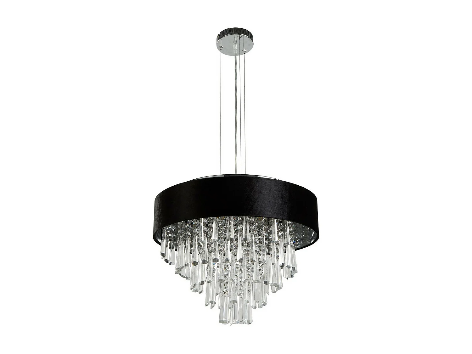 Searchlight Glamour Lámpara colgante/semiempotrada de 5 luces, terciopelo negro, cristal transparente