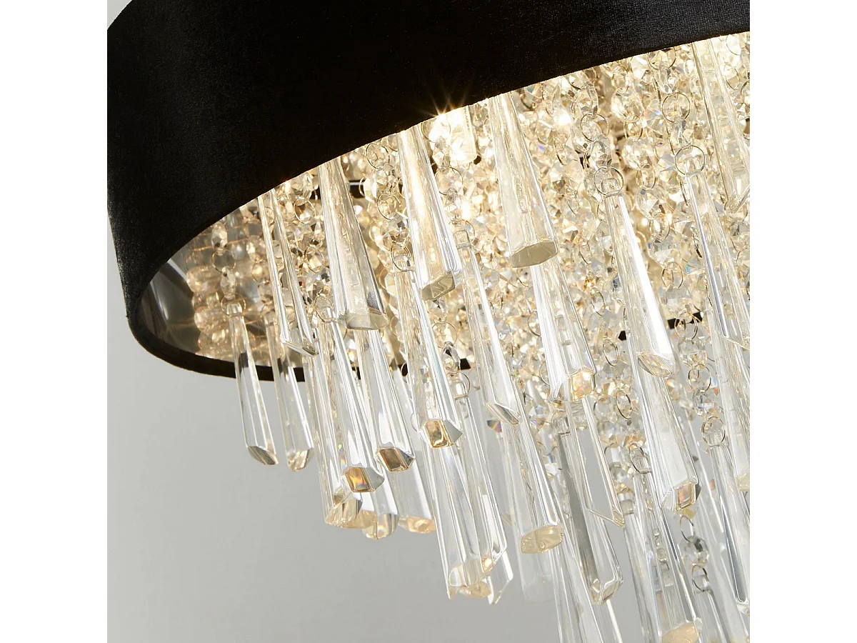 Searchlight Glamour Lámpara colgante/semiempotrada de 5 luces, terciopelo negro, cristal transparente