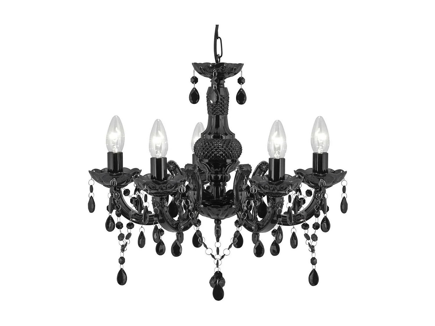 Searchlicht Marie Therese - 5 licht Multi Arm Deckenanhänger Schwarz mit Kristallen, E14