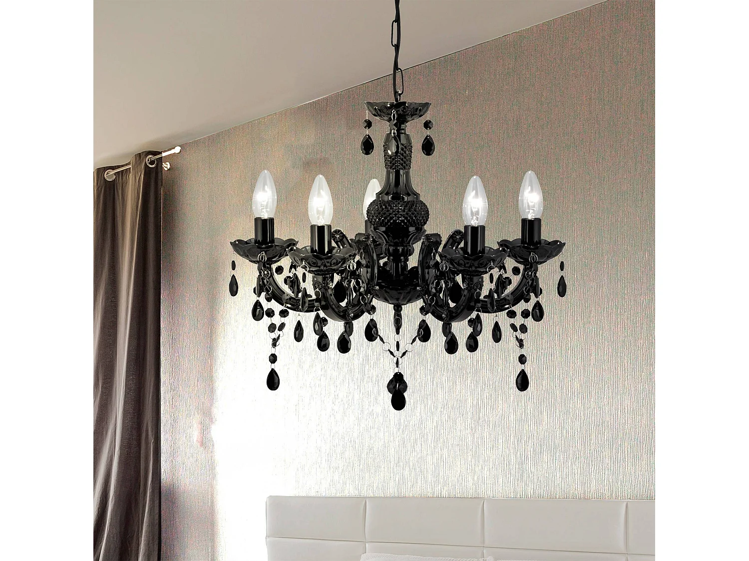 Searchlicht Marie Therese - 5 licht Multi Arm Deckenanhänger Schwarz mit Kristallen, E14