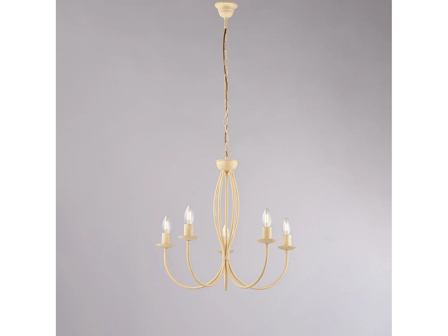 Botte Lustre en fer laqué ivoire à décor effet décapé, 5 lumières 113 d.55 BL147-5-AV