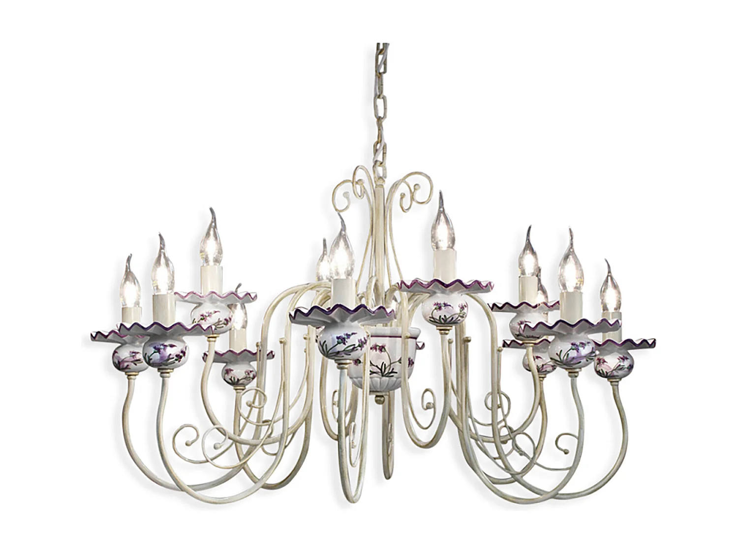 Lampadario Classico Sanremo Metallo E Ceramica Bianco Sfumato Oro 12 Luci E14