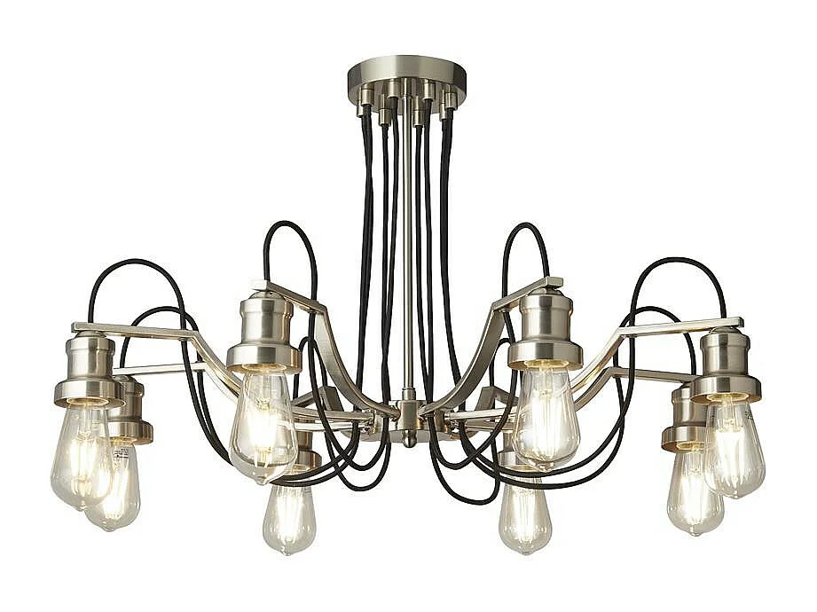 Searchlight Olivia Soffitto 8 Luci, Cavo Tessuto Intrecciato Nero, Argento Satinato