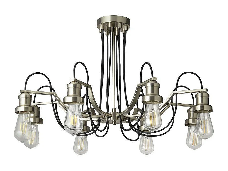 Searchlight Olivia Soffitto 8 Luci, Cavo Tessuto Intrecciato Nero, Argento Satinato