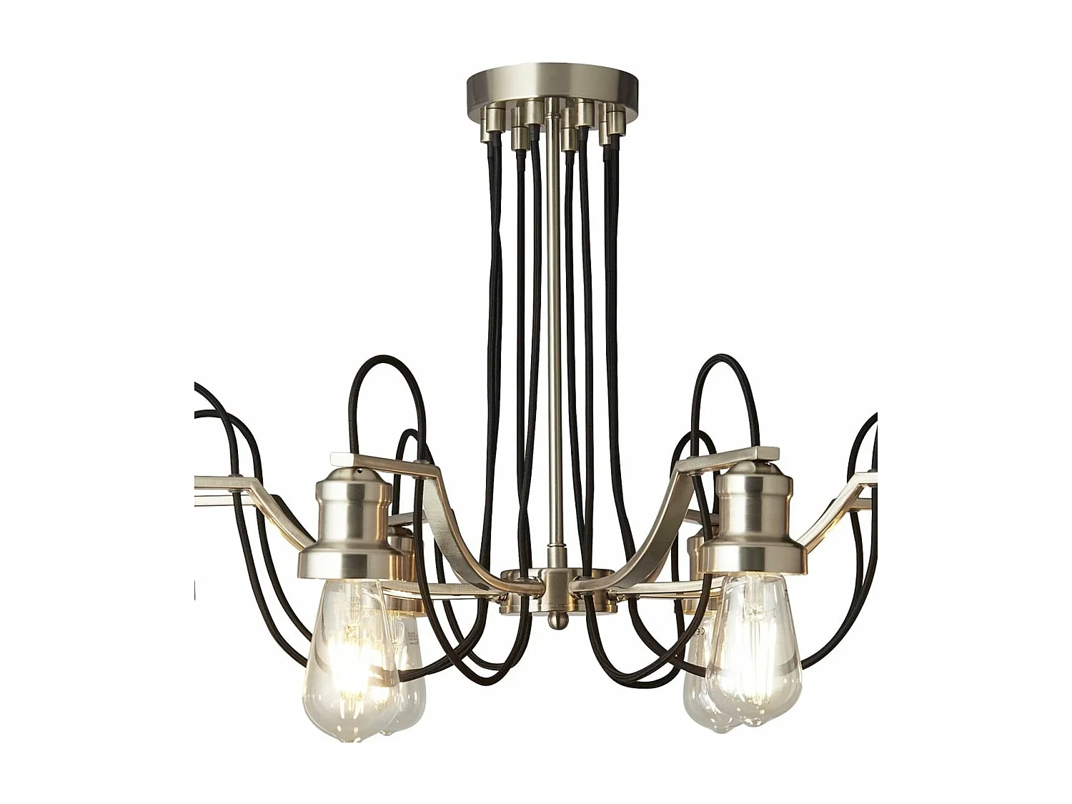 Searchlight Olivia Soffitto 8 Luci, Cavo Tessuto Intrecciato Nero, Argento Satinato