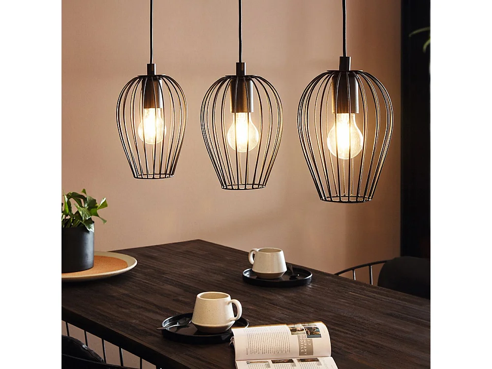 Lampadario Industrial Newtown 3 Luci Acciaio Nero