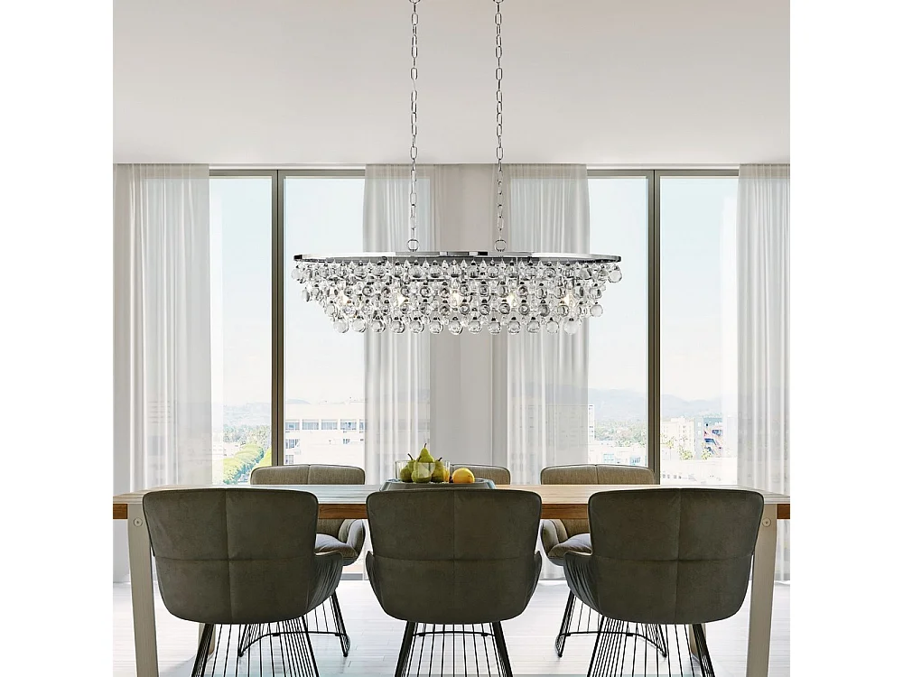 Searchlight MICHELLE 5 ljus krom oval takstngshnge med glaskulor