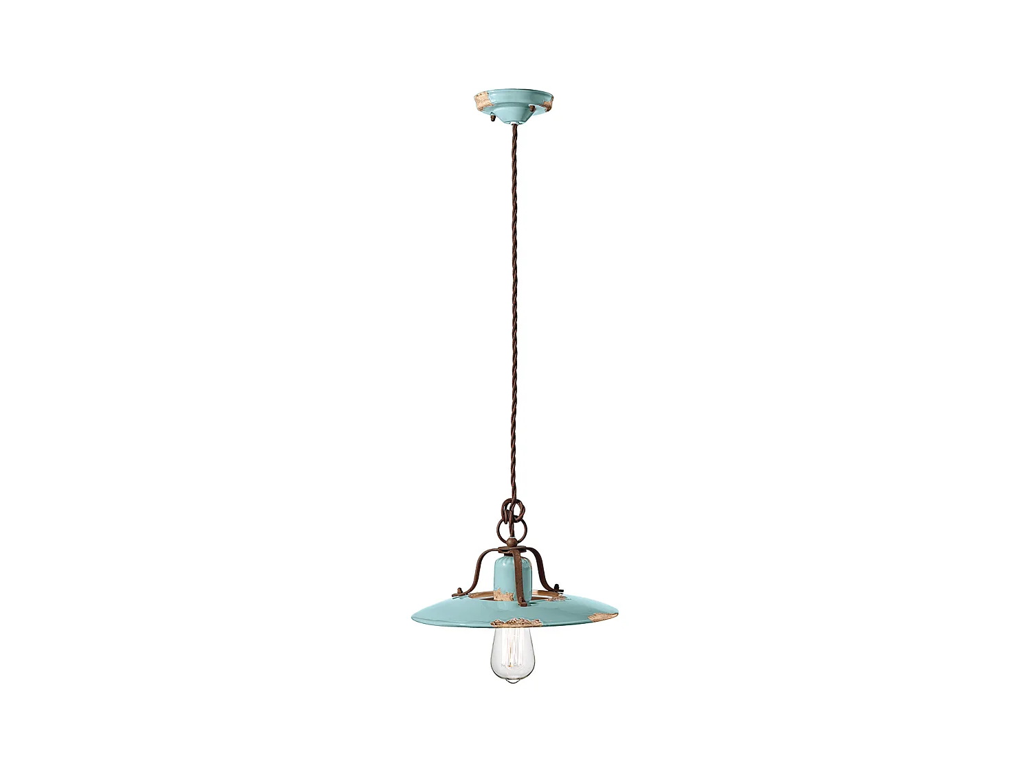 Lampadario Vintage Country Ferro E Ceramica Azzurro 1 Luce E27 30Cm
