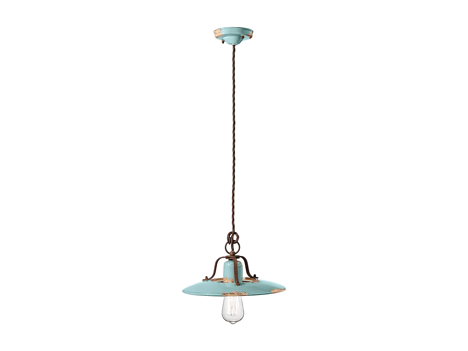 Lampadario Vintage Country Ferro E Ceramica Azzurro 1 Luce E27 30Cm