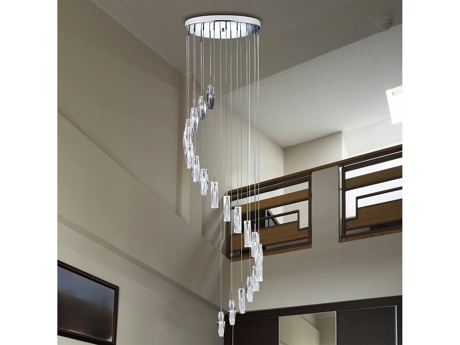 Lampadario Contemporaneo Ghiaccio Scolpito Acciaio Cromo Vetro G4 1,5X20W