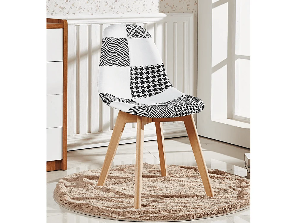 Chaise Scandinave en Tissu Patchwork - Noir & Blanc