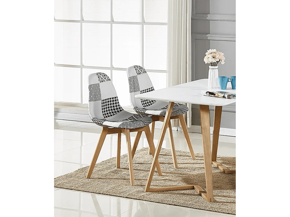 Chaise Scandinave en Tissu Patchwork - Noir & Blanc