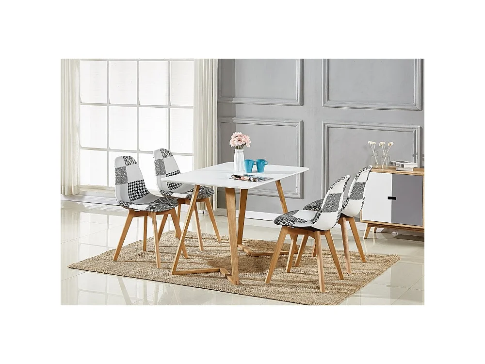 Chaise Scandinave en Tissu Patchwork - Noir & Blanc