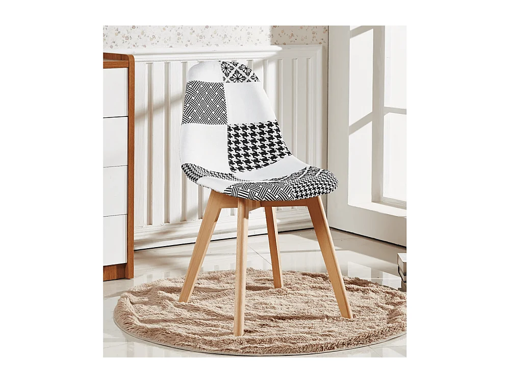 Chaise Scandinave en Tissu Patchwork - Noir & Blanc
