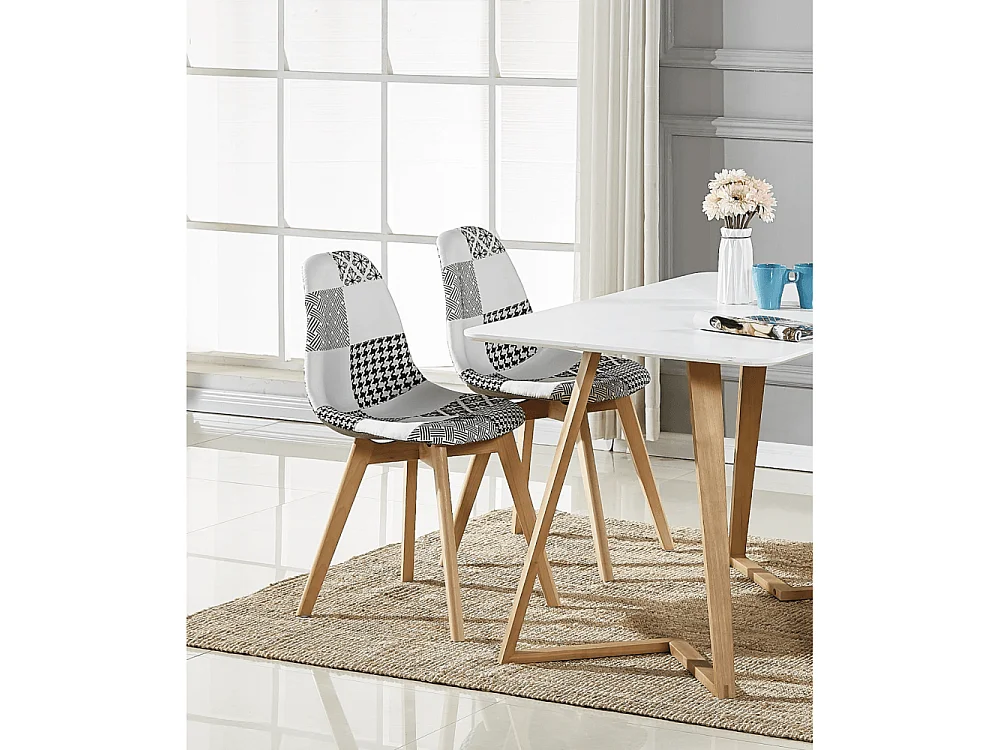 Chaise Scandinave en Tissu Patchwork - Noir & Blanc