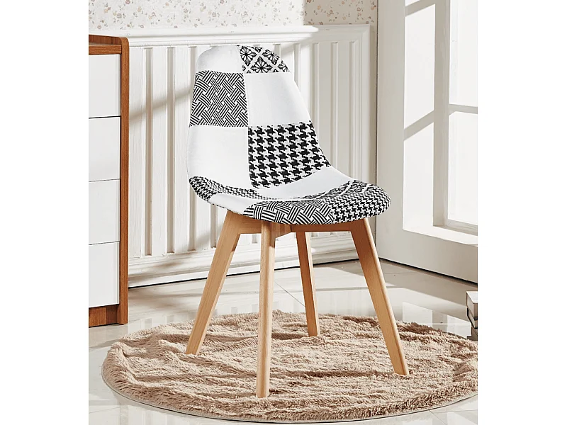 Chaise Scandinave en Tissu Patchwork - Noir & Blanc