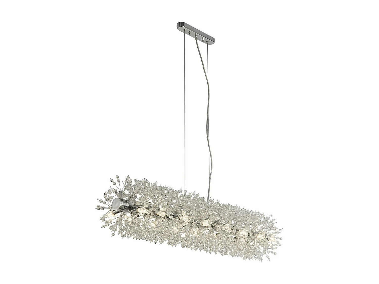 Searchlight Sunburst Colgante de barra de 16 luces cromado, cuentas de vidrio