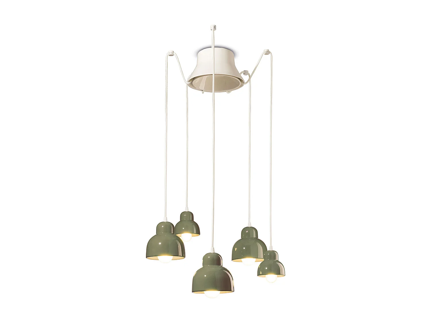 Lampadario Vintage Decò Berimbau Ceramica Verde Salvia 3 Luci E27