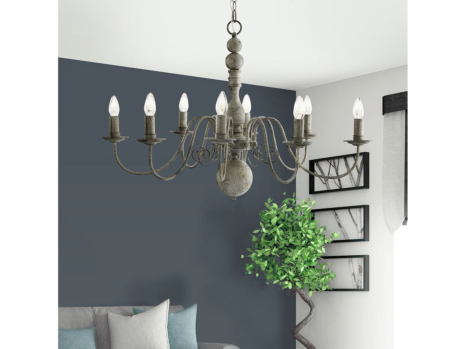 Searchlight Greythorne - Lampadario a 8 luci finitura grigia, attacco E14