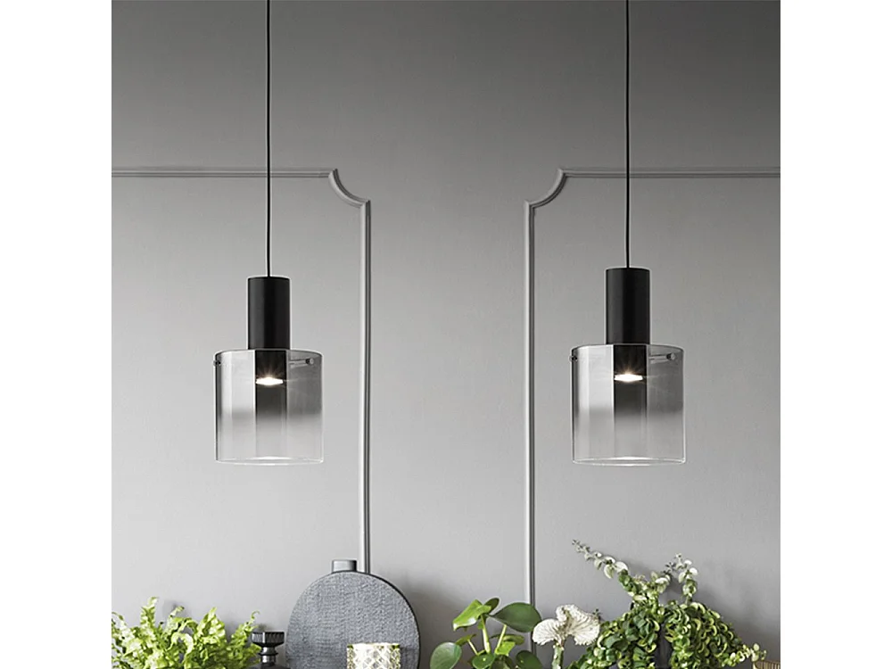 Pendellampe i røget/spejlet glas, serie 6664, moderne design loftlampe, GU10-fatning, maks. 35W, diameter 20 cm, justerbar højde - Perenz