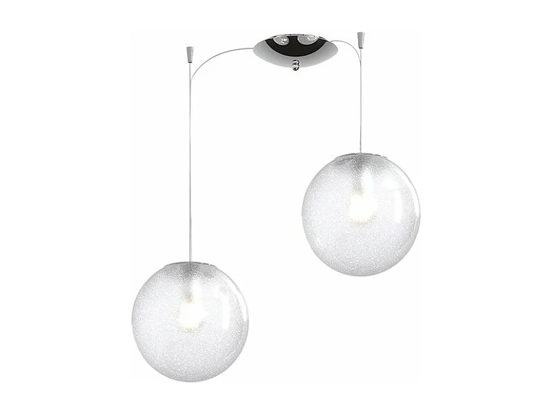 Sospensione Contemporanea Glitter Metallo Cromo Vetro Soffiato Trasp 2 Luci E14