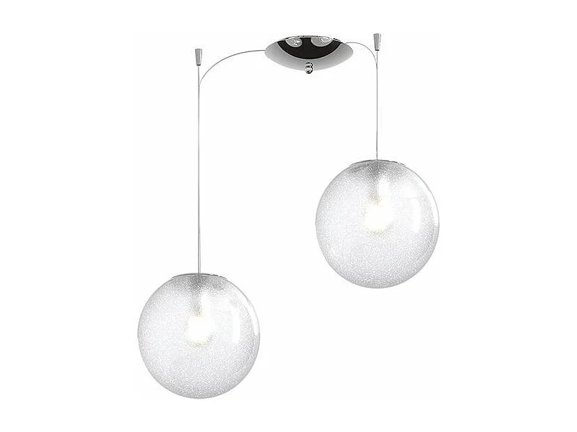 Sospensione Contemporanea Glitter Metallo Cromo Vetro Soffiato Trasp 2 Luci E14