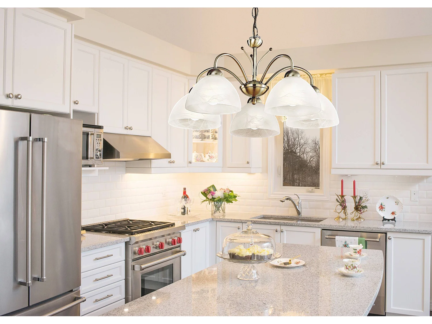 Searchlight Milanese 5 Ljus Multi Arm Takhnge Antik Mssing, Glas, E14