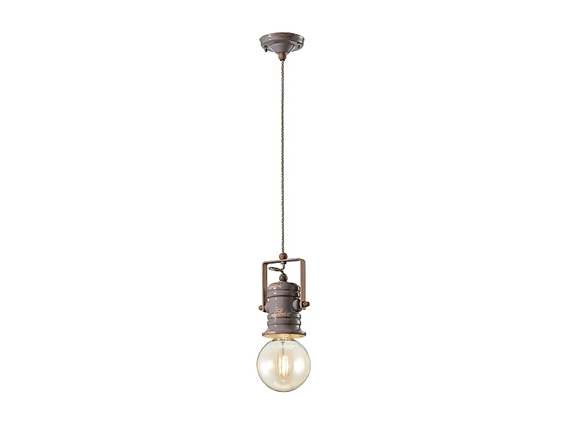 Lampadario Industrial Minimal Urban Ferro Ceramica Vintage Tortora 1 Luce E27