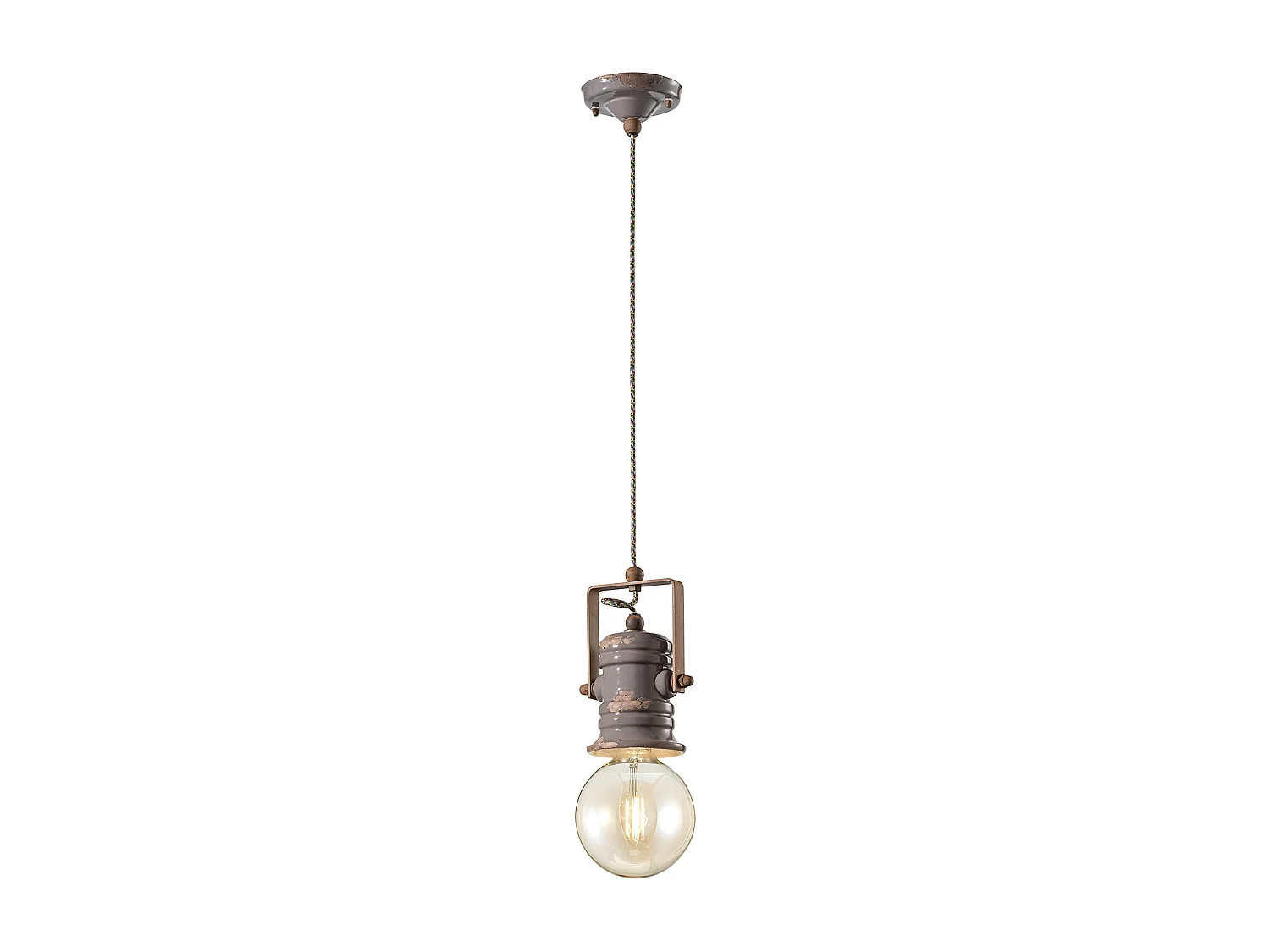 Lampadario Industrial Minimal Urban Ferro Ceramica Vintage Tortora 1 Luce E27