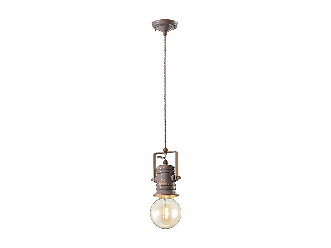 Lampadario Industrial Minimal Urban Ferro Ceramica Vintage Tortora 1 Luce E27