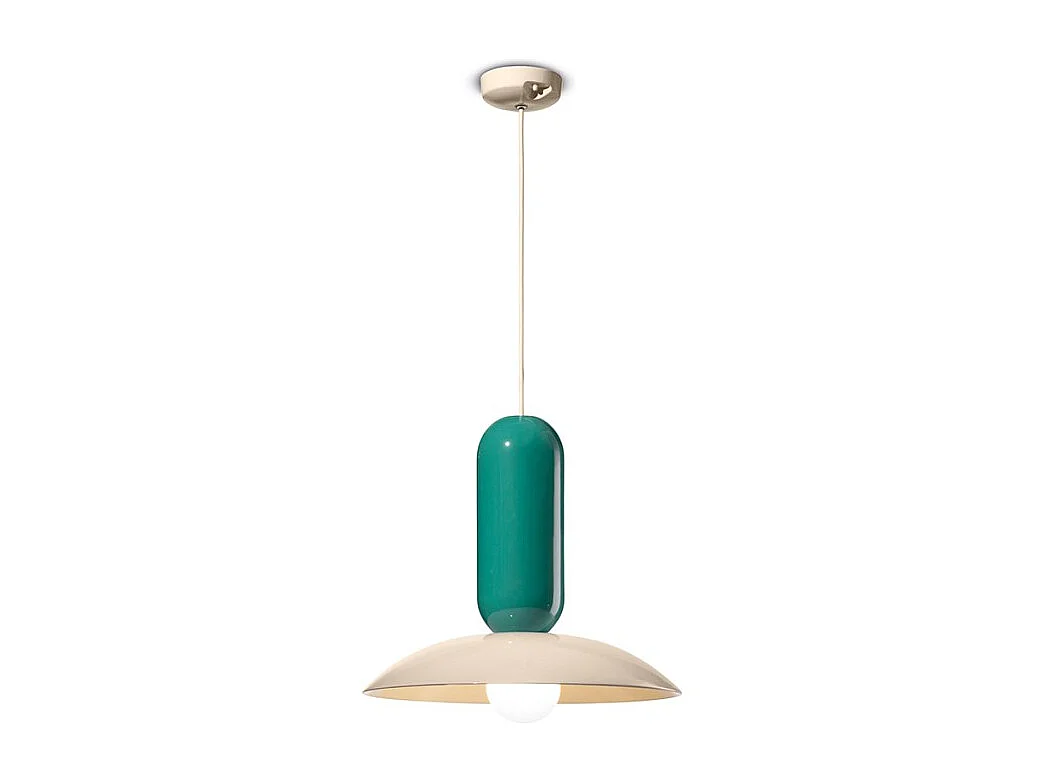 Lampadario Vintage Decò Pau Ceramica Arancio Pokè E Crema 1 Luce E27