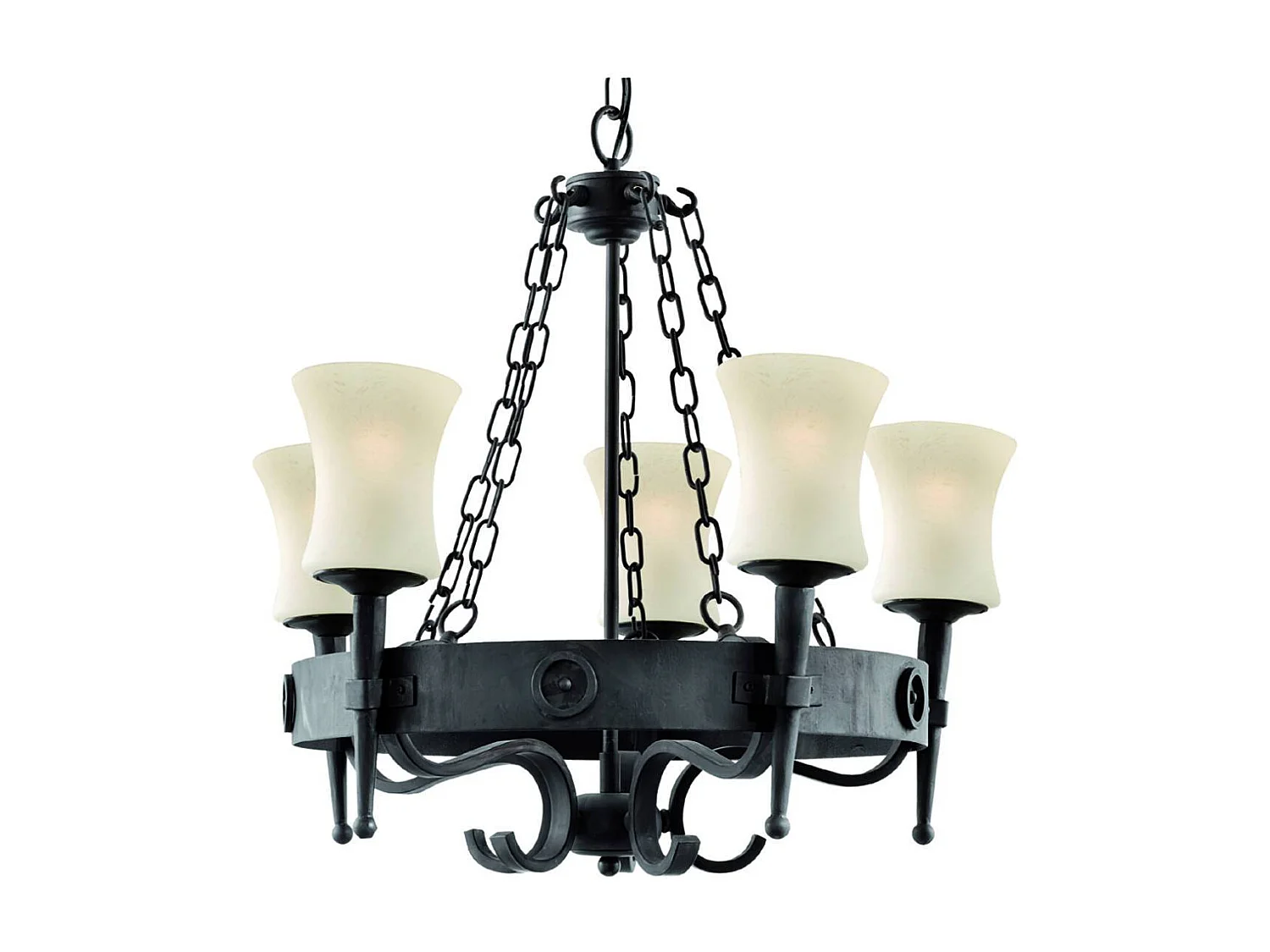 Searchlight Cartwheel 5 Light Multi Arm Takhnge Svart, Scavo Glass Five, E27