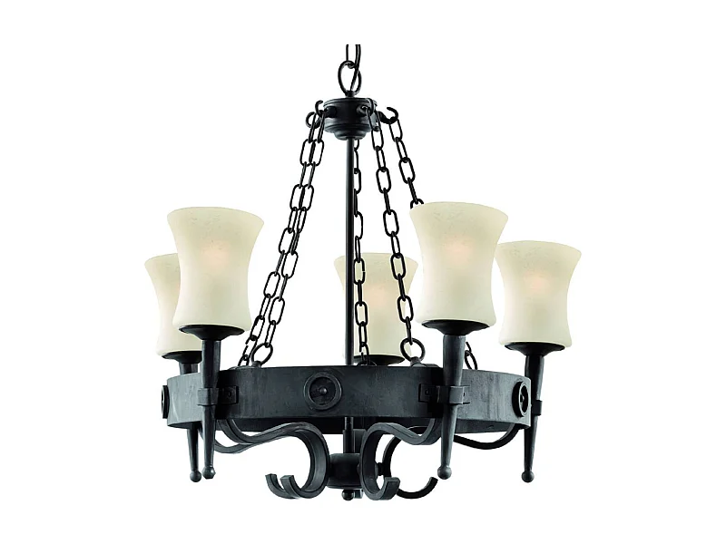 Searchlight Cartwheel - Sospensione a soffitto a 5 luci multibraccio nera, Scavo Glass Five, E27