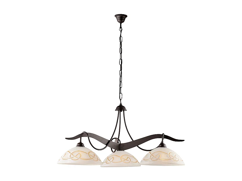 Bilbao - Lustre em ferro preto com deco efeito ferrugem e difusores de vidro d. 30 luzes brancas e âmbar 3 luzes 106 - Ø89