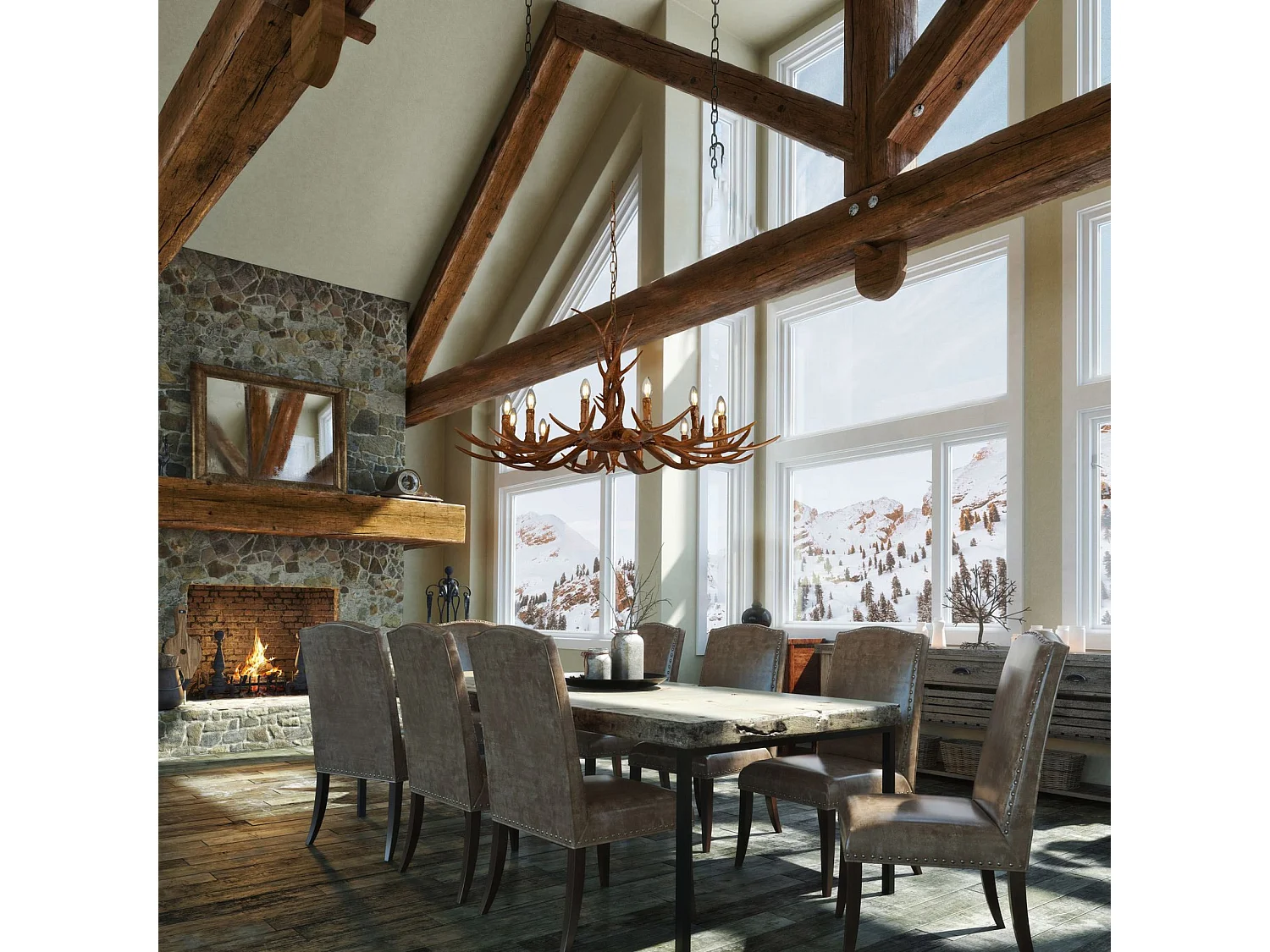 Industrial-Nordic Hirschbrauner Stahl-Kronleuchter 12 Lichter E14