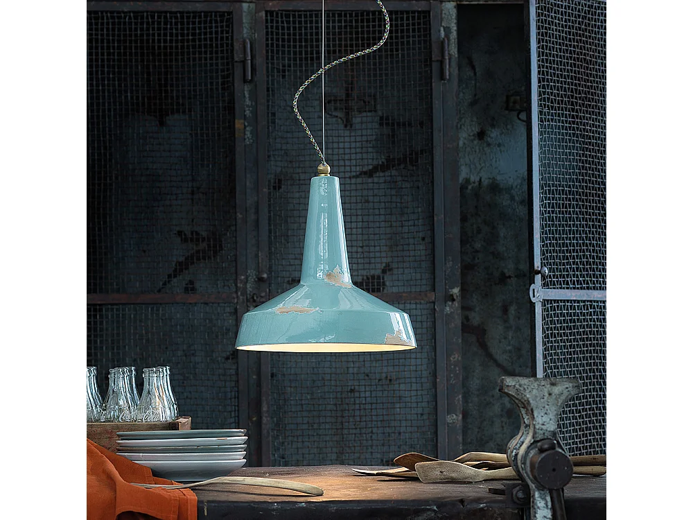 Lampadario Vintage Vague Vintage Ferro E Ceramica Azzurro 1 Luce E27 35Cm