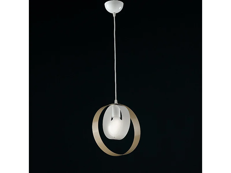 Sospensione Moderna 1 Luce Cerchi Ferro Bianco e Tortora Serie Bolla