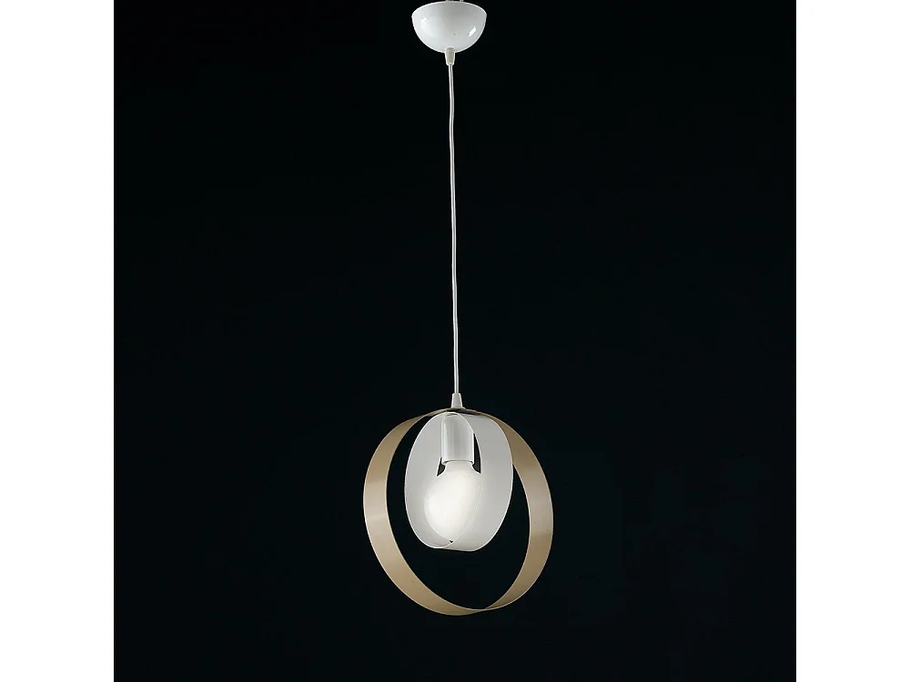 Sospensione Moderna 1 Luce Cerchi Ferro Bianco e Tortora Serie Bolla
