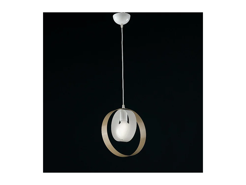 Sospensione Moderna 1 Luce Cerchi Ferro Bianco e Tortora Serie Bolla
