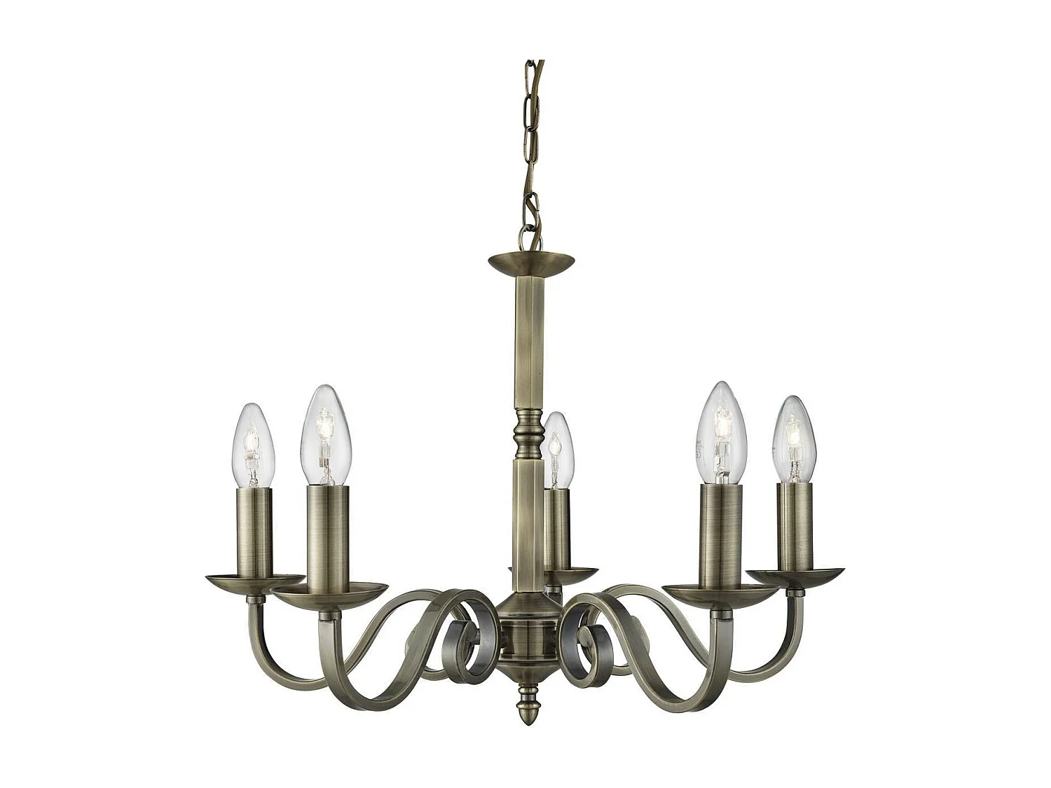 Searchlight Richmond Luminaire suspendu à 5 bras et bras multiples, laiton antique, E14