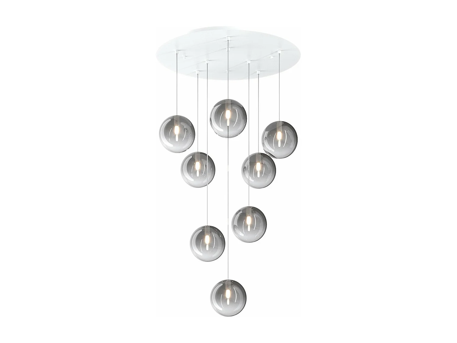 Sospensione Bianco 8 Luci Tonda Vetri Fume