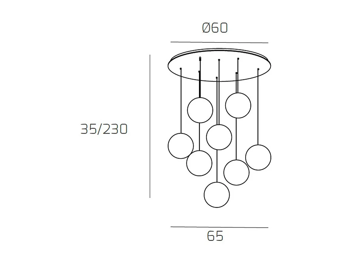 Sospensione Bianco 8 Luci Tonda Vetri Fume