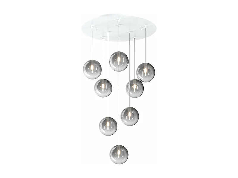 Sospensione Bianco 8 Luci Tonda Vetri Fume