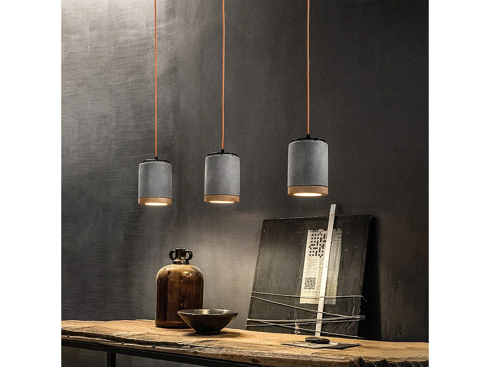 Lampadario Vintage Mateca Ferro E Ceramica Cemento 1 Luce E27